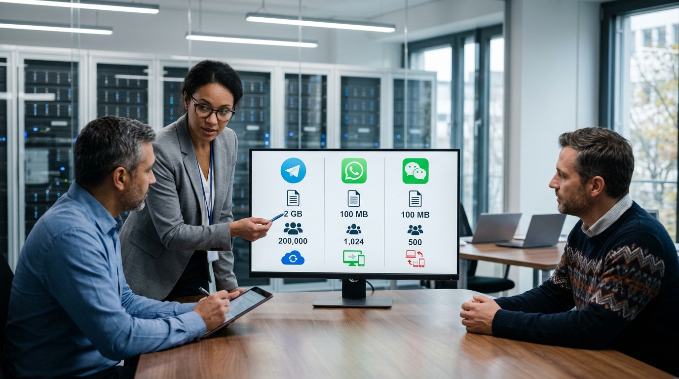 Telegram 微信 WhatsApp 功能参数对比图