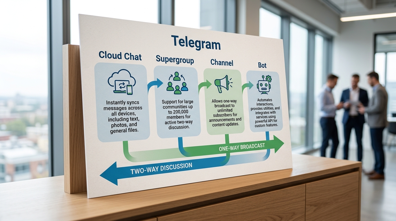 Telegram 四大核心功能:云端聊天、超级群组、频道与 Bot 对比