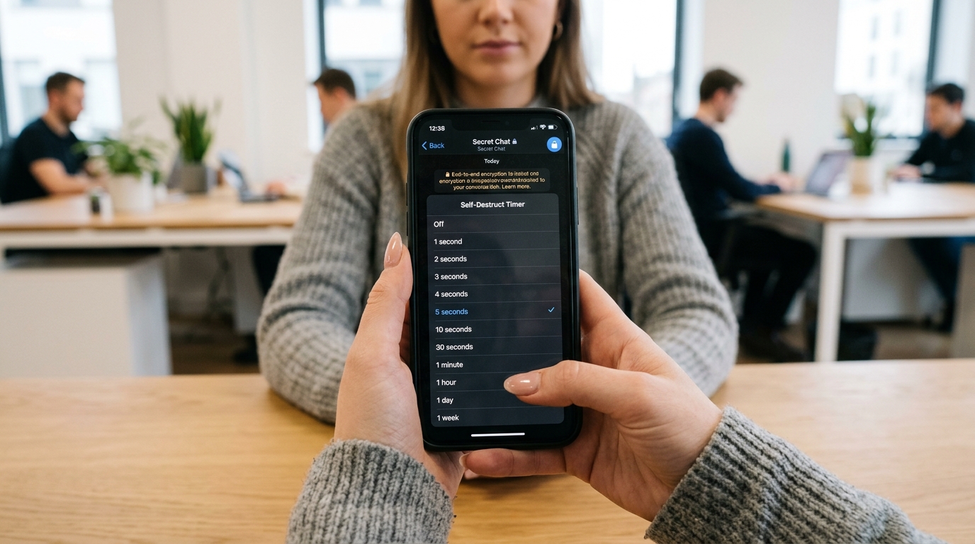 Telegram 秘密聊天端到端加密与阅后即焚设置界面