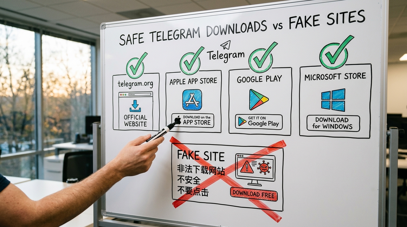 telegram下载官方渠道与第三方山寨站对比图