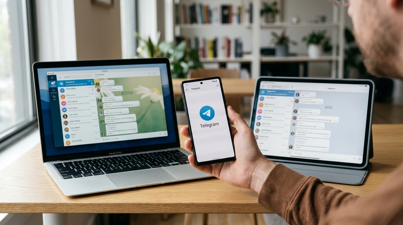 Telegram 云端同步多设备即时通讯软件界面