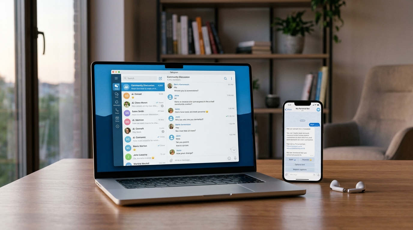Telegram 云端同步与大群组功能在手机和电脑上的展示