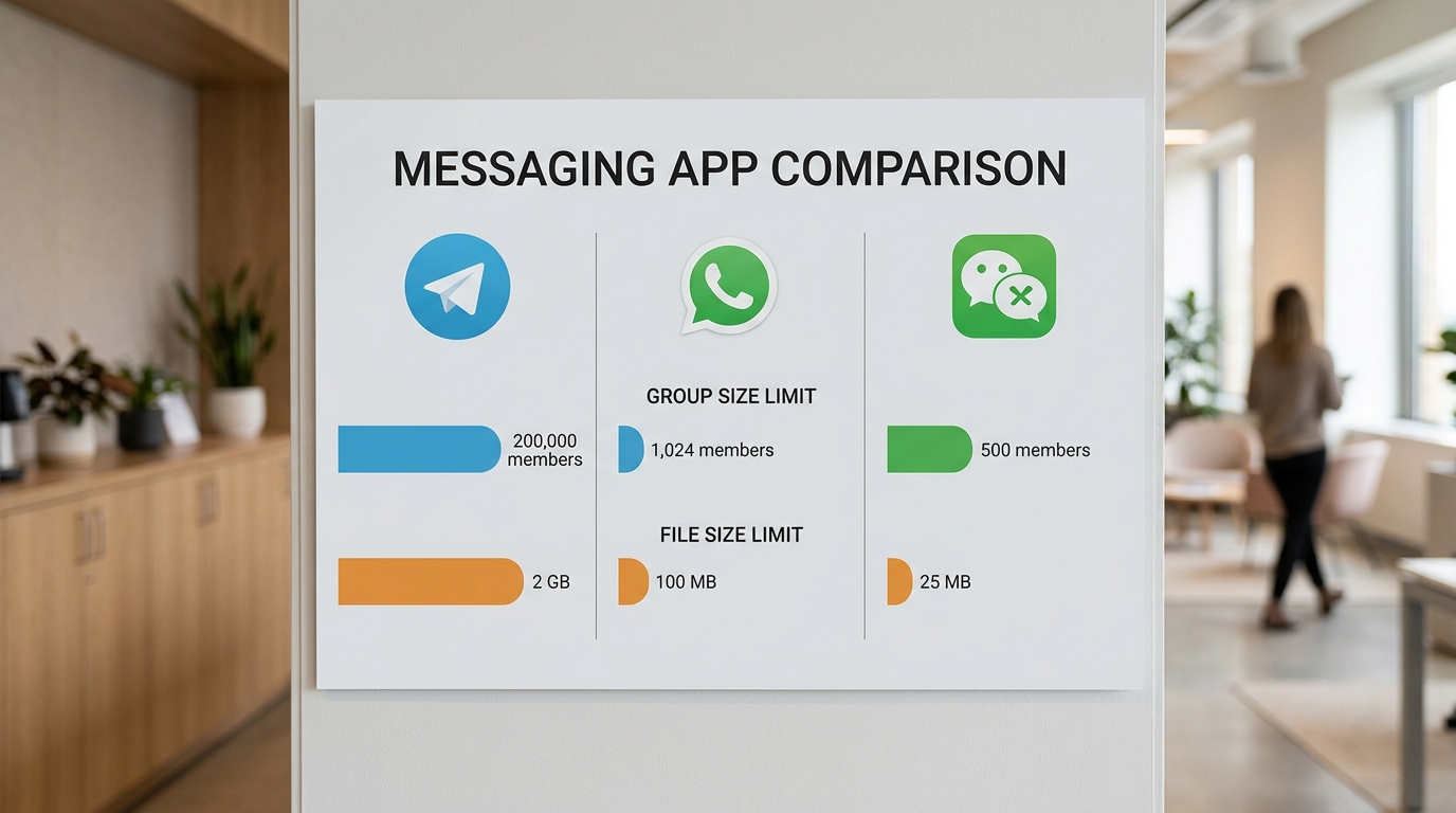 Telegram 微信 WhatsApp 群组人数与文件传输上限对比