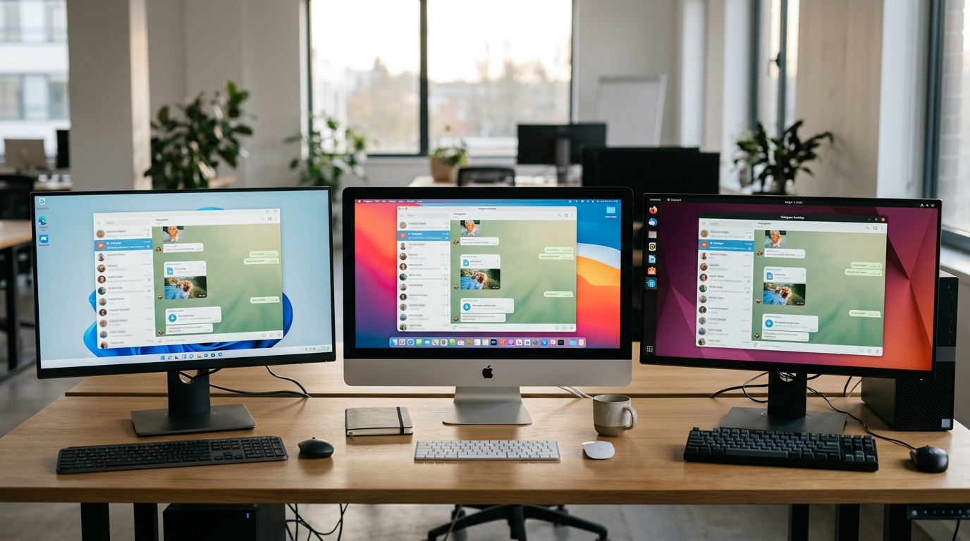 telegram电脑版在Windows、macOS与Linux三系统界面对比