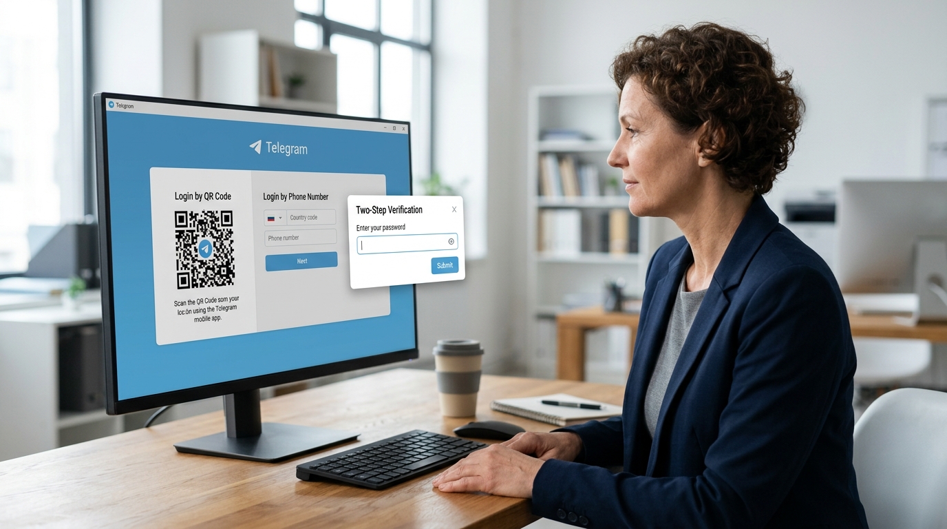 telegram电脑版扫码登录与手机号登录两步验证界面