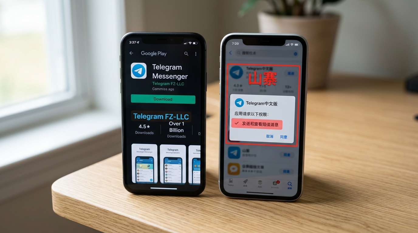 辨别Telegram官方版与山寨钓鱼版telegram下载对比